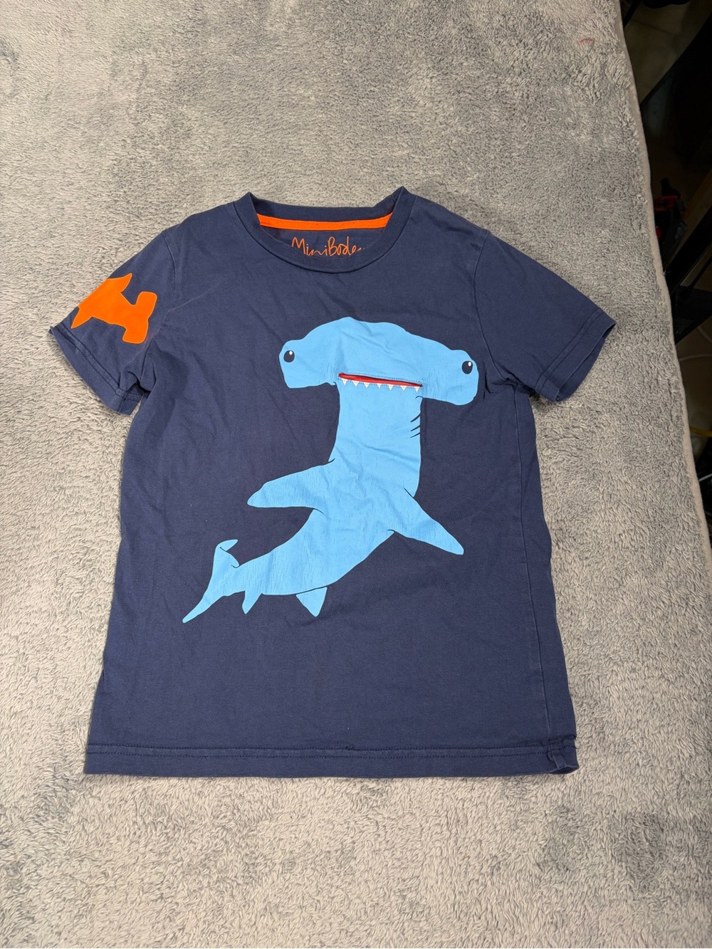 Mini Boden Navy Hammerhead Shark Tee Blue Graphic Kids Shirt 7-8Y